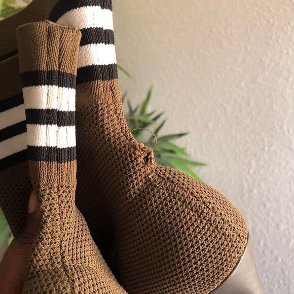 Steve Madden streetwear century green sock boots stiletto heels striped pointed - Picture 6 of 8